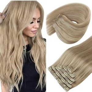 Remy Clip Hair Extensions- Dark Ash Blonde (16”)